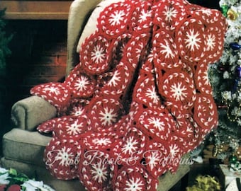 Vintage Christmas Afghan Crochet Pattern Peppermint Candy Cane Throw Round Motif Blanket PDF Instant Digital Download