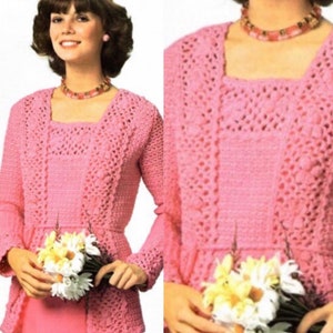 Vintage Crochet Pattern Retro Lace Trim Pullover Sweater and Cardigan Twin Set PDF Instant Digital Download Pattern How To