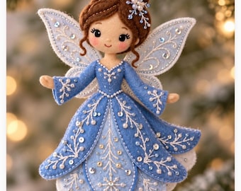 Winter Frost Snow Fairy Embroidered Sequin Beaded Felt Christmas Ornament Pattern PDF Instant Digital Download