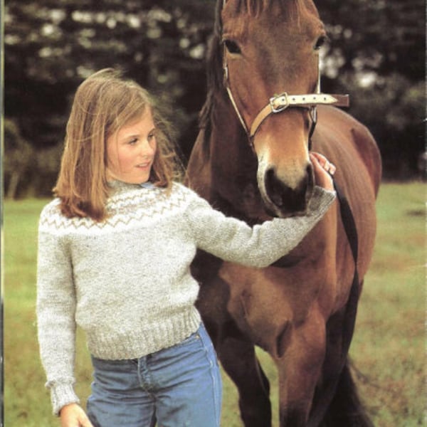 Vintage Knitting Pattern Girls Fair Isle Jumper Knit Sweater Pullover PDF Instant Digital Download Sz 4 6 8 10