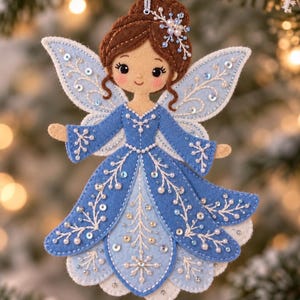 Winter Frost Snow Fairy Embroidered Sequin Beaded Felt Christmas Ornament Pattern PDF Instant Digital Download