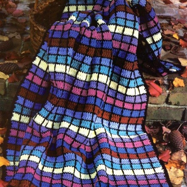 Vintage Crochet Pattern Bricks of Color Afghan Geometric Throw Color Block Blanket PDF Instant Digital Download