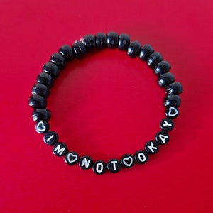 My Chemical romance I'm not okay handmade beaded Bracelet. MCR, alternative, goth, emo, black jewellery. Gerard Way gift present.