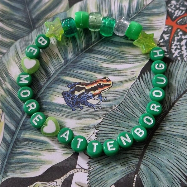 David Attenborough 'Be more Attenborough' green beaded handmade Bracelet eco nature wildlife docu present.