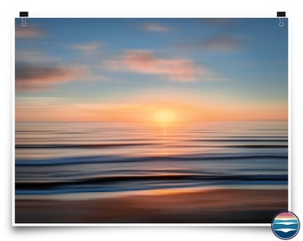 Abstract Sunrise Ocean Print: Pastel Coastal Wall Art