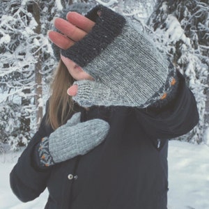 Strickmuster // Fingerlose Fäustlinge mit Klappe // Umwandelbare Fäustlinge Strickmuster // Fingerlose Fäustlinge Strickmuster