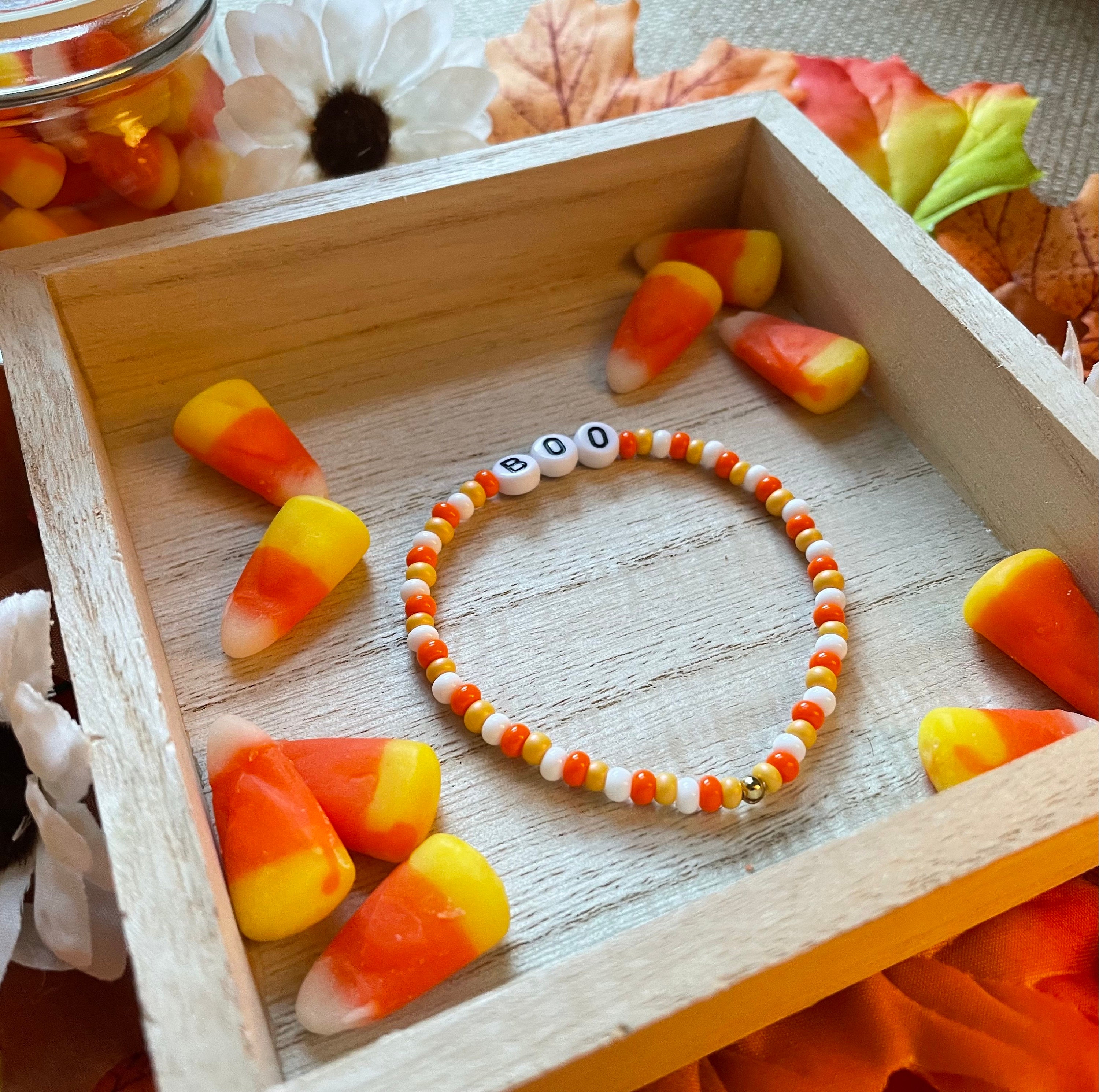 Happy Halloween Bracelets, Heishi Beaded Bracelets, Clay Beads, Candy Corn  Beads, Handmade, New 