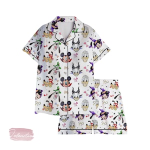Coquette Bow Mickey & Friends Halloween Pajama Set – Disney-Inspired Sleepwear with Minnie, Donald, Goofy And Witchy Vibes