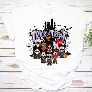Chibi Horror Movie Character Trick Or Treat Happy Halloween T-shirt, Halloween Shirt, Horror Character Shirt