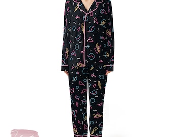 Retro Arcade Carpet Pajama Set – Neon 80s Gamer Short Sleeve Sleepwear, Fun Nostalgic Loungewear Gift for Gamers