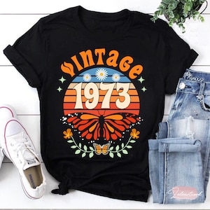 Vintage 1973 verjaardag cadeau retro vlinder 1973 T-shirt, 1973 shirt, 50e verjaardag shirt, vintage shirt