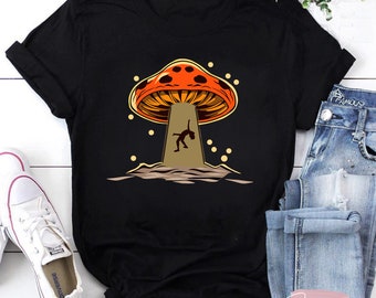 Mushroom UFO Alien Abduction T-Shirt, Funny Sci-Fi Space Shirt, UFO Shirt, Ufo Shirt, Alien Shirt