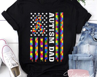 Autism Awareness Proud Autism Dad Vintage Us Flag T-Shirt, Autism Shirt, Autism Awareness Shirt, America Flag Shirt, Father's Day Gift