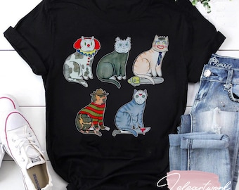 Cat Horror Halloween T-Shirt, Cat Shirt, Cat Lover Shirt, Horror Character Shirt, Halloween Shirt