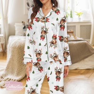 white christmas dresses Winter Wonderland American Eskie Christmas Pajamas Set for Women M