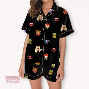 Muppet Set – Cute Satin Pajamas Featuring Kermit, Miss Piggy, Animal & More | Cozy Nostalgic Sleepwear for Muppet Show Fans
