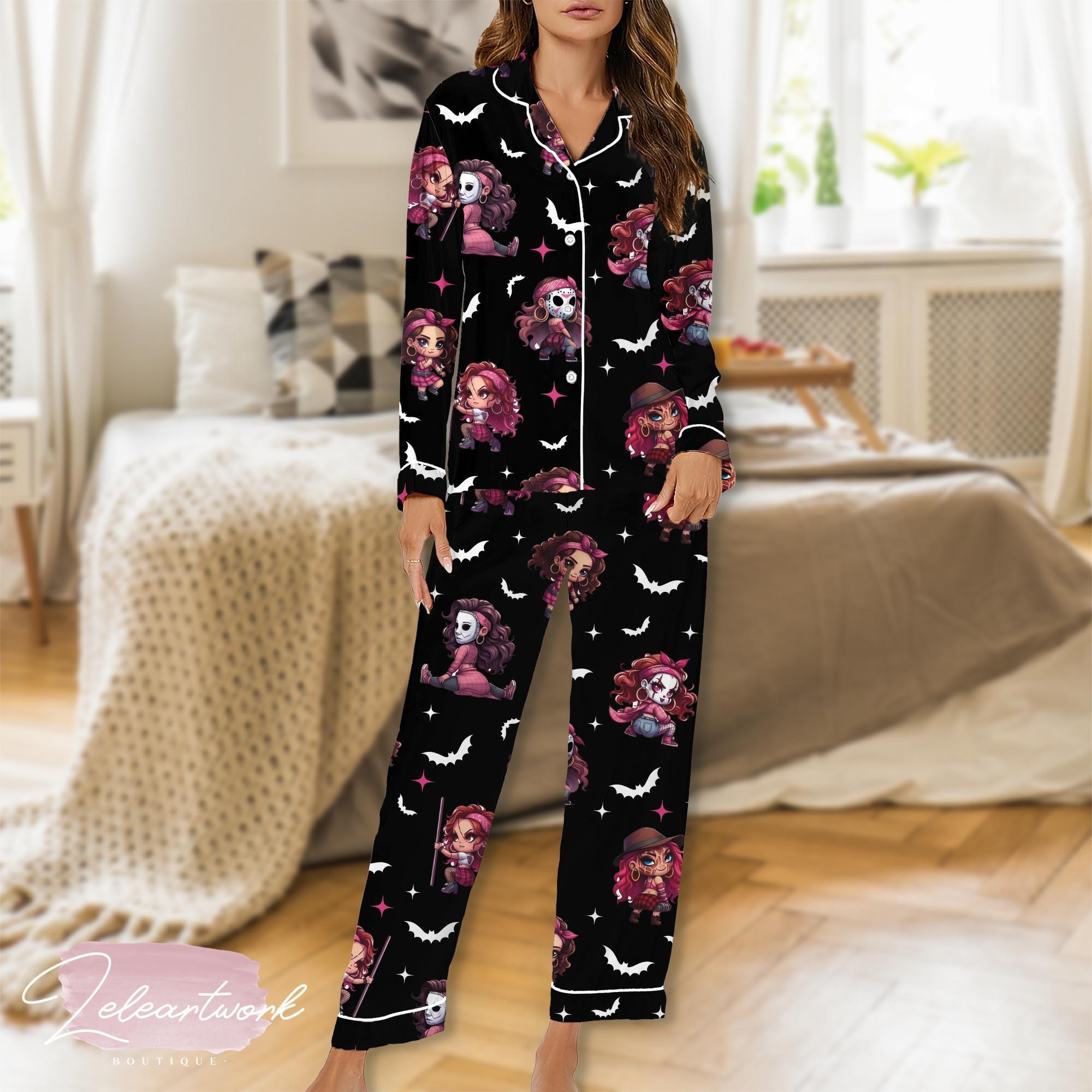 Generisch Damen Pyjama-Set Mit Totenkopf- Und Rosen Produktbild-Vorschau 6