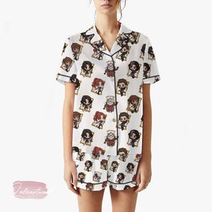 Clair Obscure Expedition 33 Characters Pajama Set – Chibi Art Short Sleeve Sleepwear, Cute Gamer Loungewear Gift