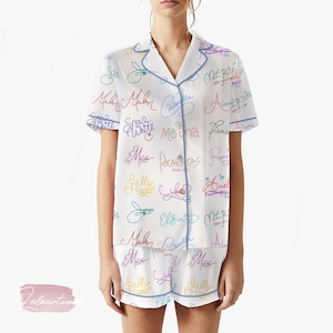 Princess Autographs Set | Silky Satin Pajama Set for Women | Disney-Inspired Sleepwear | Princess Signature Loungewear | Gift for Fans