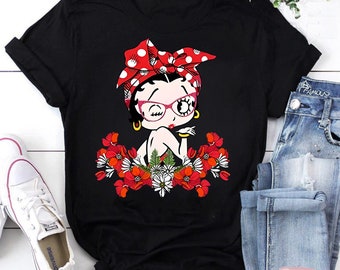 Betty Boop Flower T-Shirt, Betty Boop Shirt, Animation Shirt