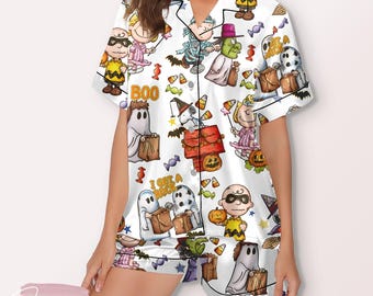 Retro Halloween Pajama Set – Vintage Cartoon-Inspired Ghost & Pumpkin Sleepwear