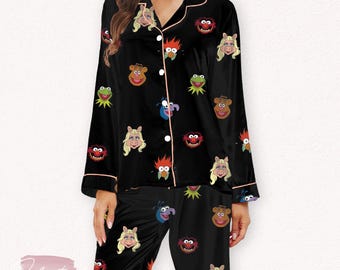 Muppet Set - Süßer Satin-Pyjama mit Kermit, Miss Piggy, Tier & mehr | Kuschelige Nostalgische Nachtwäsche für Muppet Show Fans