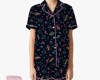 Retro Arcade Carpet Pajama Set – Neon 80s Gamer Short Sleeve Sleepwear, Fun Nostalgic Loungewear Gift for Gamers