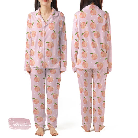 Peach Peel Set | Silky Satin Pajama Set for Women | Cute Fruit