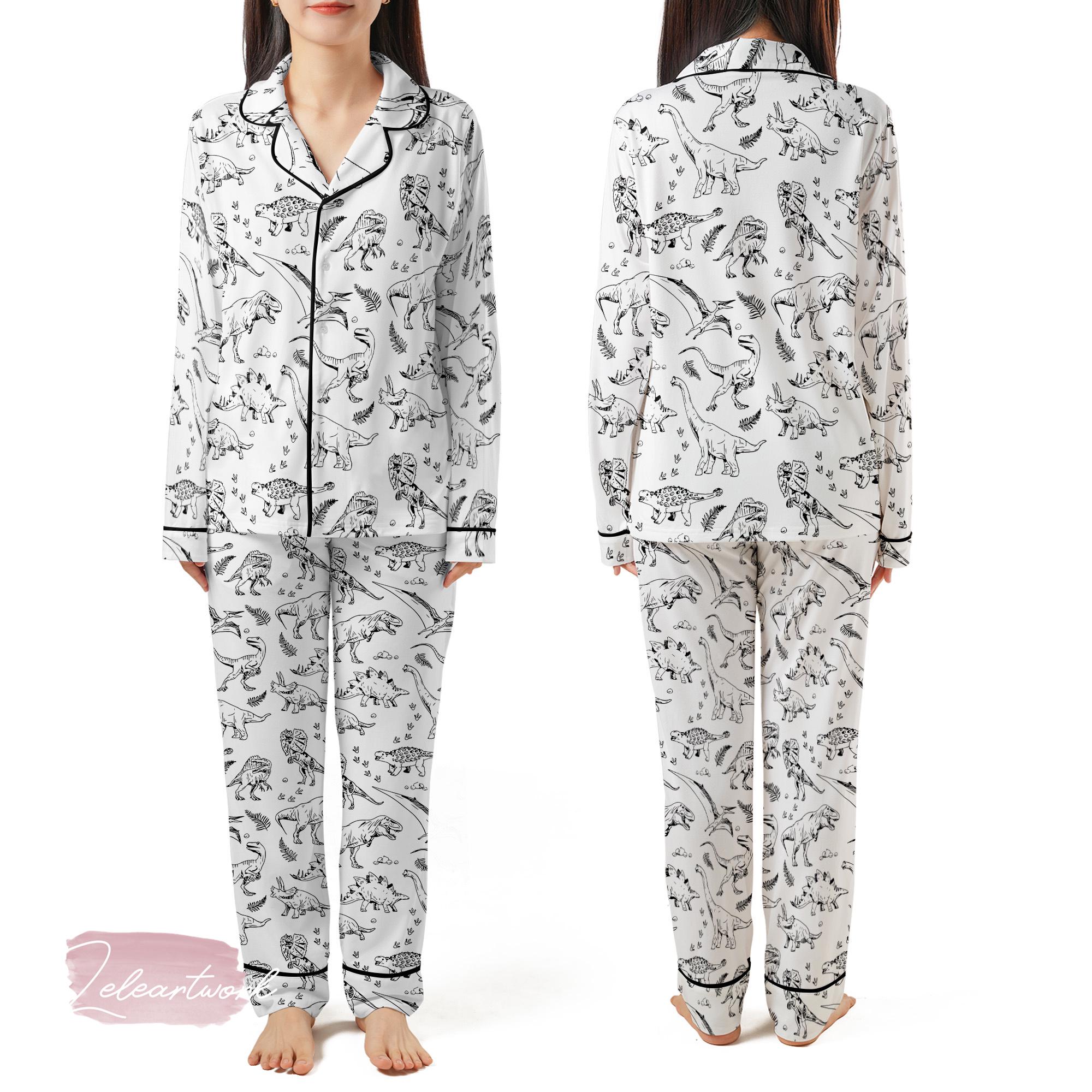 Discover Vintage Dinosaur Pajama Set for Adults with Black and White Prehistoric