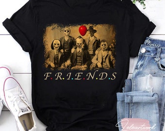 Friends Horror Five Characters Squad – Funny Halloween Movie T-shirt, Funny Halloween Horror Movies Character Shirt, Halloween Shirt