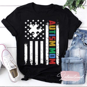 Autism Mom America Flag Vintage T-Shirt, Autism Shirt, Autism Awareness Shirt, America Flag Shirt, Mother&#39;s Day Gift