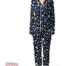 Conjunto de Magia Espacial: Bonitos pantalones cortos de pijama cósmicos / Pijama de astronauta galáctico / Regalo divertido de salón estelar