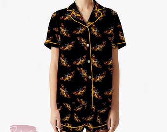 Silence of the Lambs Moth Pajama Set – Death’s Head Moth Short Sleeve Sleepwear, Dark Gothic Loungewear Gift for Horror Fans