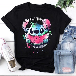 T-shirt Stitch Ohana mangeant de la pastèque, chemise Stitch, chemise Lilo et Stitch, chemise Ohana