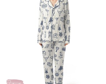 Cowboy Collection Art Pajama Set – Western Coastal Short Sleeve Sleepwear, Yeehaw Loungewear Gift for Cowgirl Vibes