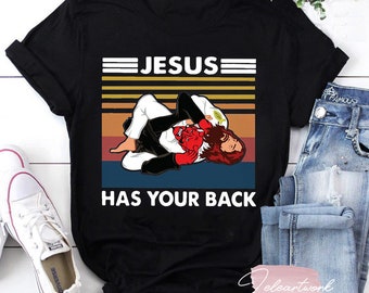 Jiu Jitsu Jesus Has Your Back Funny Christian Gift Vintage T-Shirt, Bjj Shirt, Funny Jesus Shirt, Funny Satan Shirt