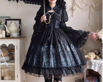 Goth Lolita Dress, Princess Lolita Dress, Lolita Jsk, Black Gothic Coat with Flare Sleevs for Halloween Cosplay Vampire Devil,Lolita Fashion