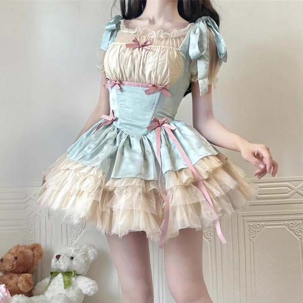 Princess Lolita Dress, Pink Blue Lolita Dress, Lolita JSK, Lolita Blouse, Ruffle Lolita Dress, Lolita Fashion, Fairy Lolita Dress