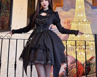 Goth Lolita Dress, Black Lolita Dress for Cosplay Devil Vampire Halloween, Lolita Fashion, Lolita