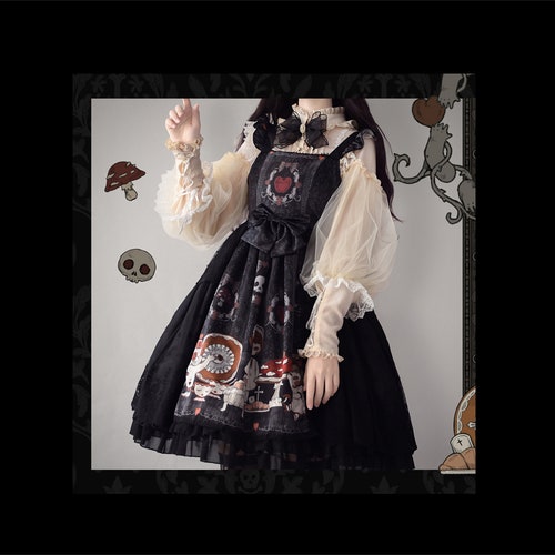 Eye of Hell Goth Black Princess Lolita Dress, Gothic Sling JSK Lolita Dress, Halloween Cosplay shops Anime Lolita JSK Dress Costume,Lolita Fashion