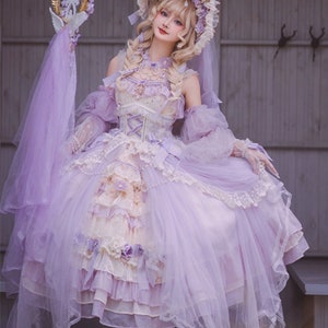 Purple Princess Lolita Dress, Goddess Lace Ruffle JSK Dress With ...