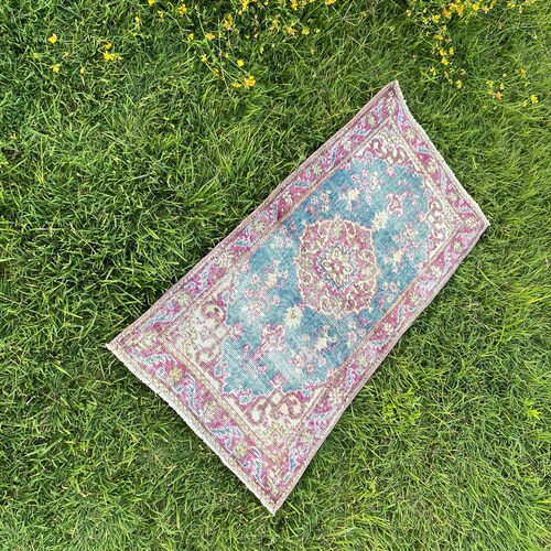 1.8x3.4 Purple and Green Oushak shops Rug, Ower diyed Rug, Vintage Door mat rug, Antique Small Rug, Hallway Rug,Handmade Oushak Rug