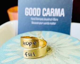 Hand Stamped Brass Ring, Personalized Mantra Ring