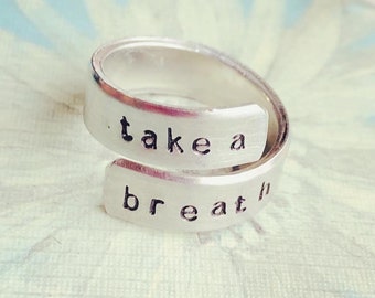 Personalized Hand Stamped Aluminum Ring, Adjustable Unisex Ring