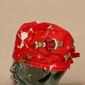 Mens green monster Christmas surgical scrub hat,
