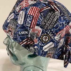 Mens navy military surgical scrub hat.