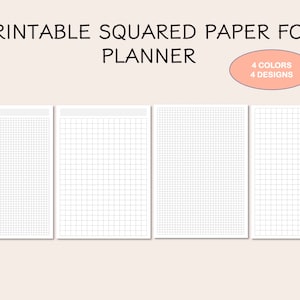 Printable Squared Paper, Grid Paper, Graph Paper, Math Paper, Printable Planner Pages, 4 Designs, 4 Colors