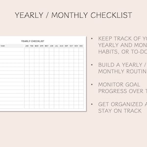 Printable Yearly Checklist, Horizontal Planner, 4 Colors (digital ...