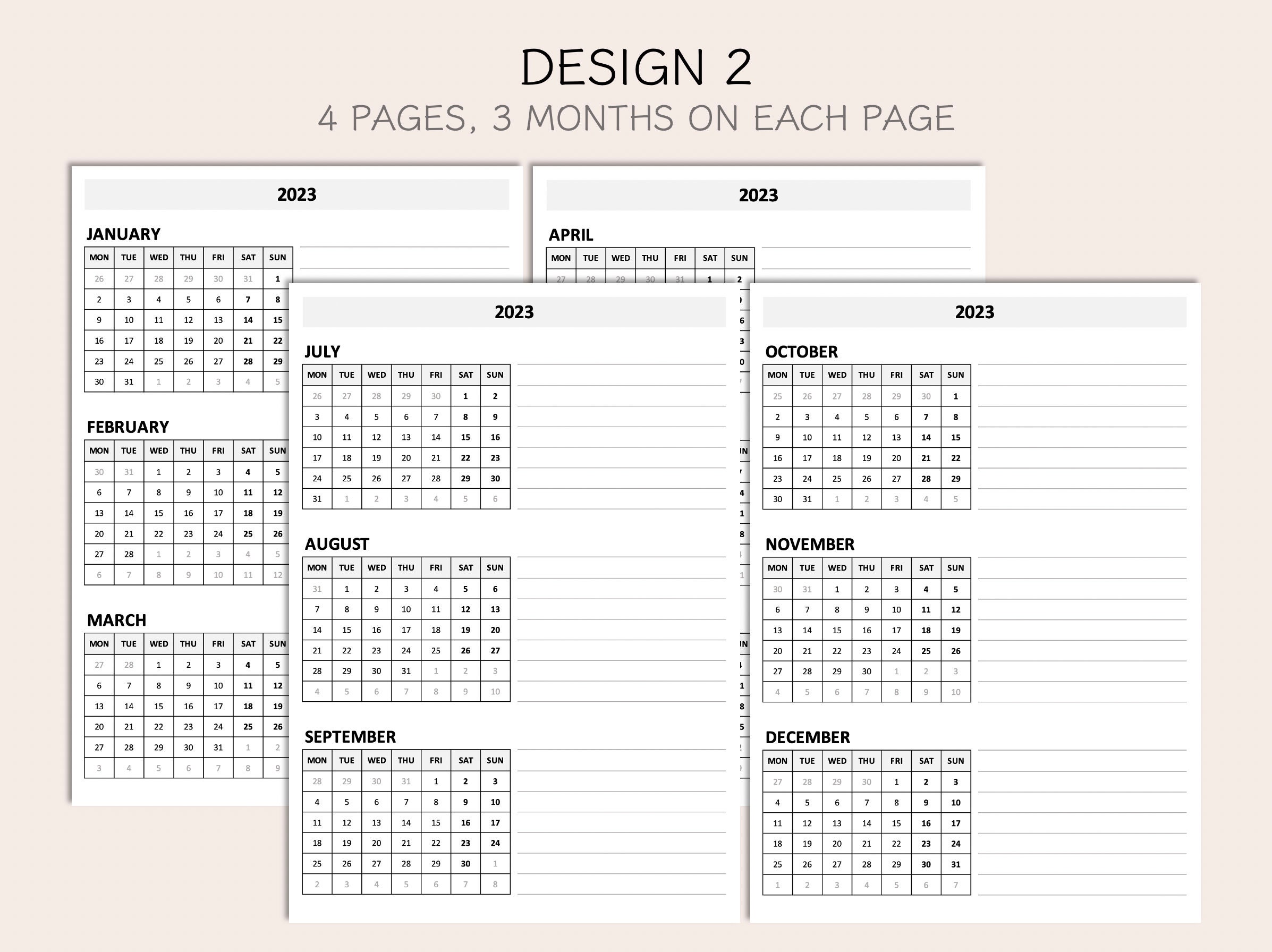 Bundle: Printable Mini Monthly Calendars 2023 Yearly - Etsy