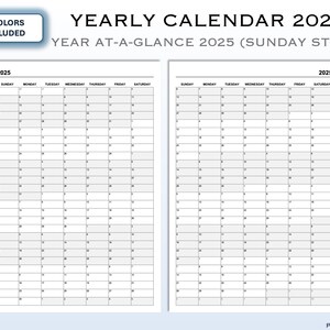 2025 Printable Calendar in 5 Colors | Yearly Calendar Template | Colorful Calendar for Home, Office, or School | SUNDAY START